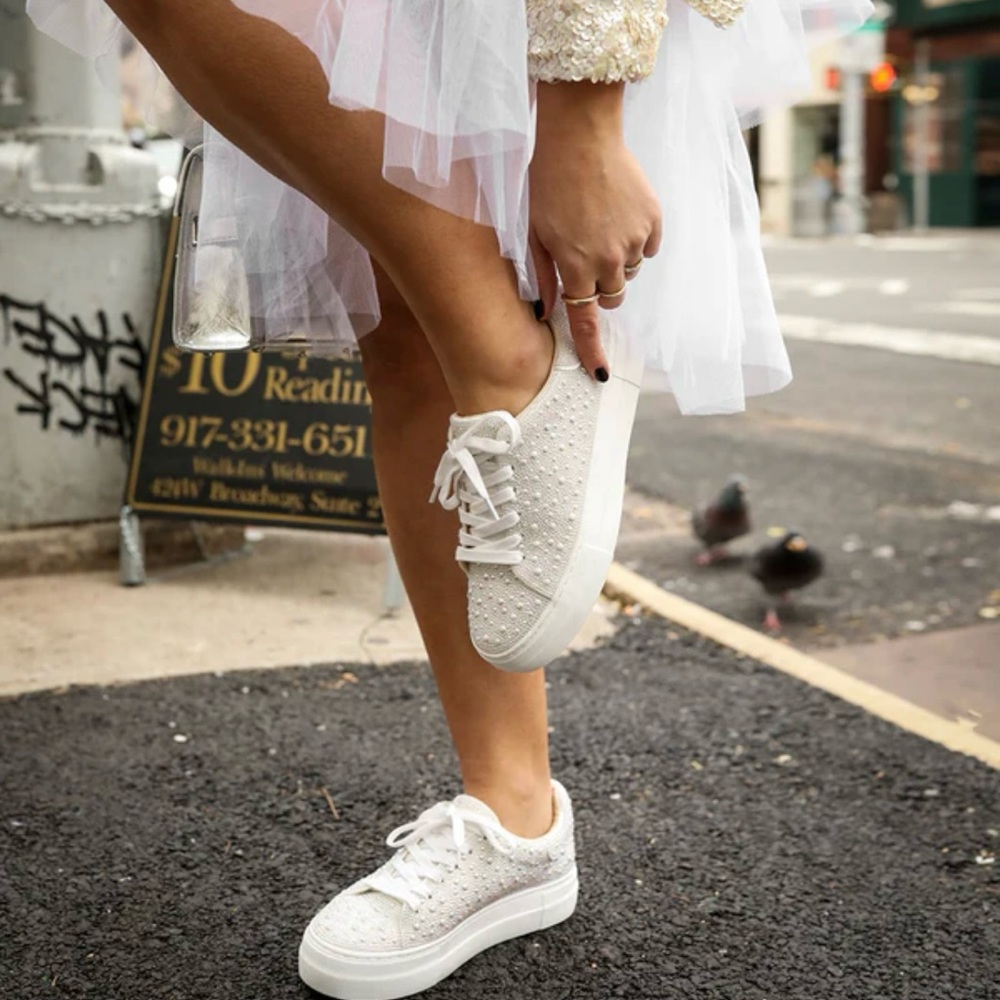 Blue by Betsy Johnson Sidney Bridal Pearl Embellished Platform Sneakers